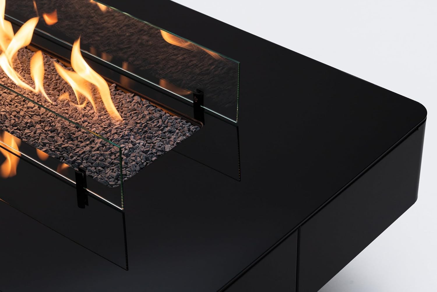 Planika Rio Table - Outdoor Fireplace, Propane-Fueled Fire Pit Table, Black Glass Top - Cover Included (Optional - Gas Tank Cover)