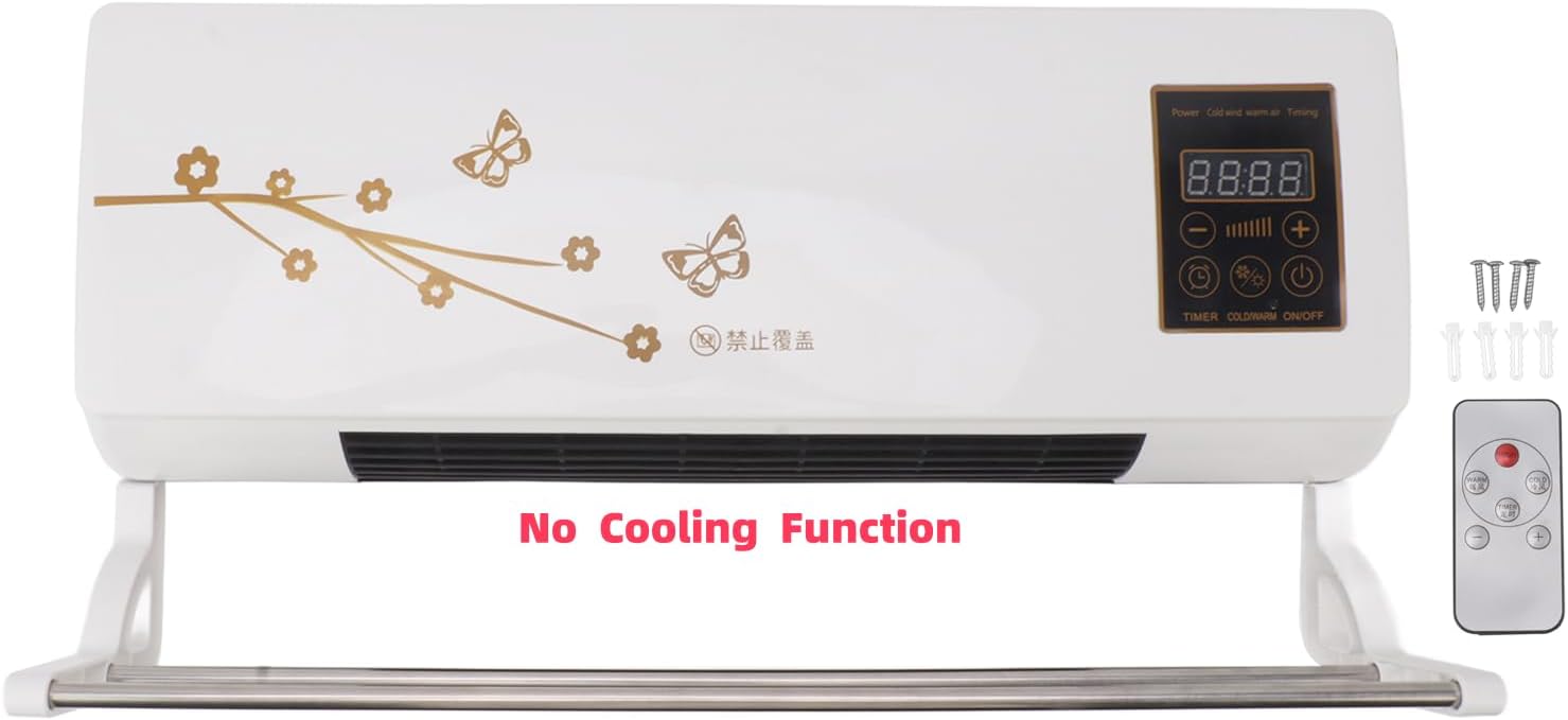 2000W Mini Air Conditioner, Natural Wind And Heating Function Air Heating Fan Mount Electric Heater for Bath Room Living Room (No Cooling Function)