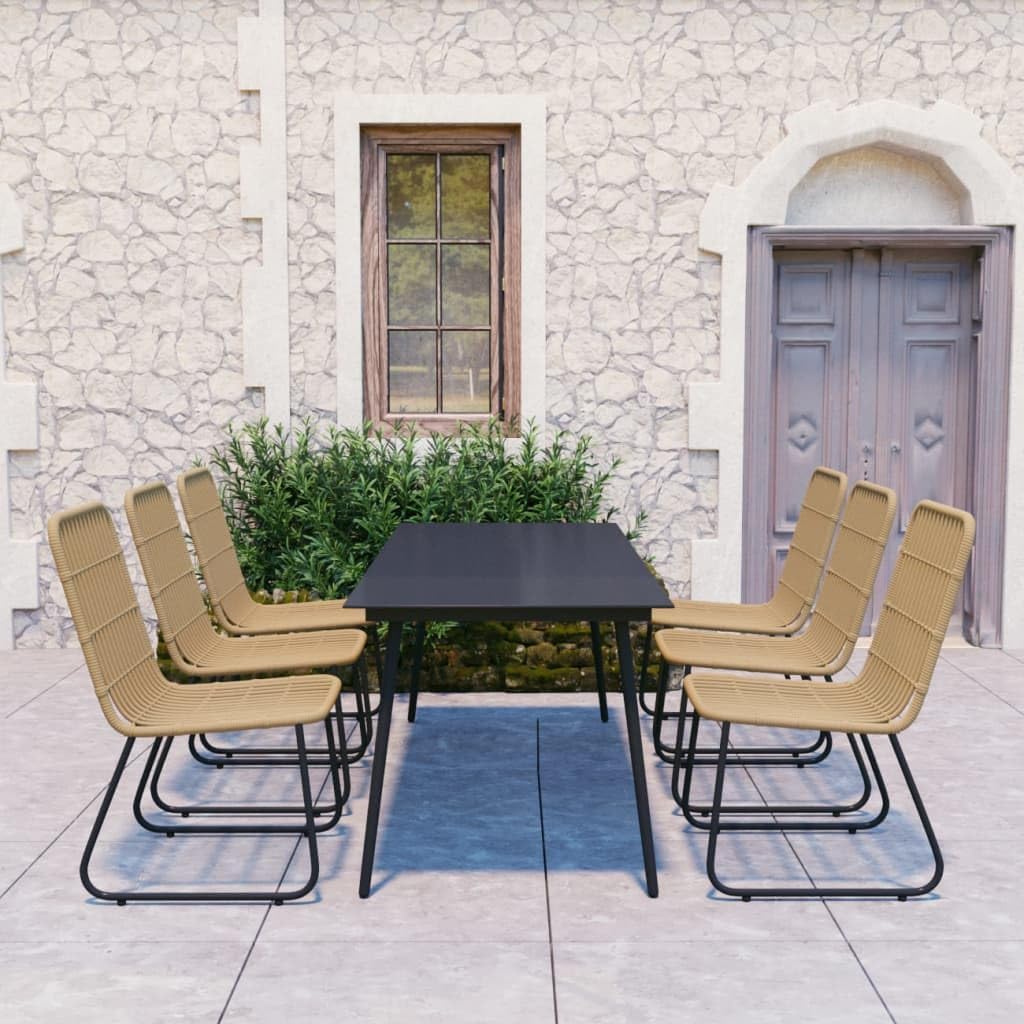 7 Piece Patio Dining Set Poly Rattan and Glass Garden Furniture