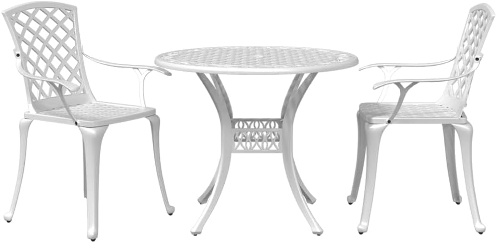 3 Piece Bistro Set White Cast Aluminum,Elegant Outdoor Bistro Set: Durable Cast Aluminum for Patio, Garden, Balcony Patio Furniture, Outdoor Furniture Sets