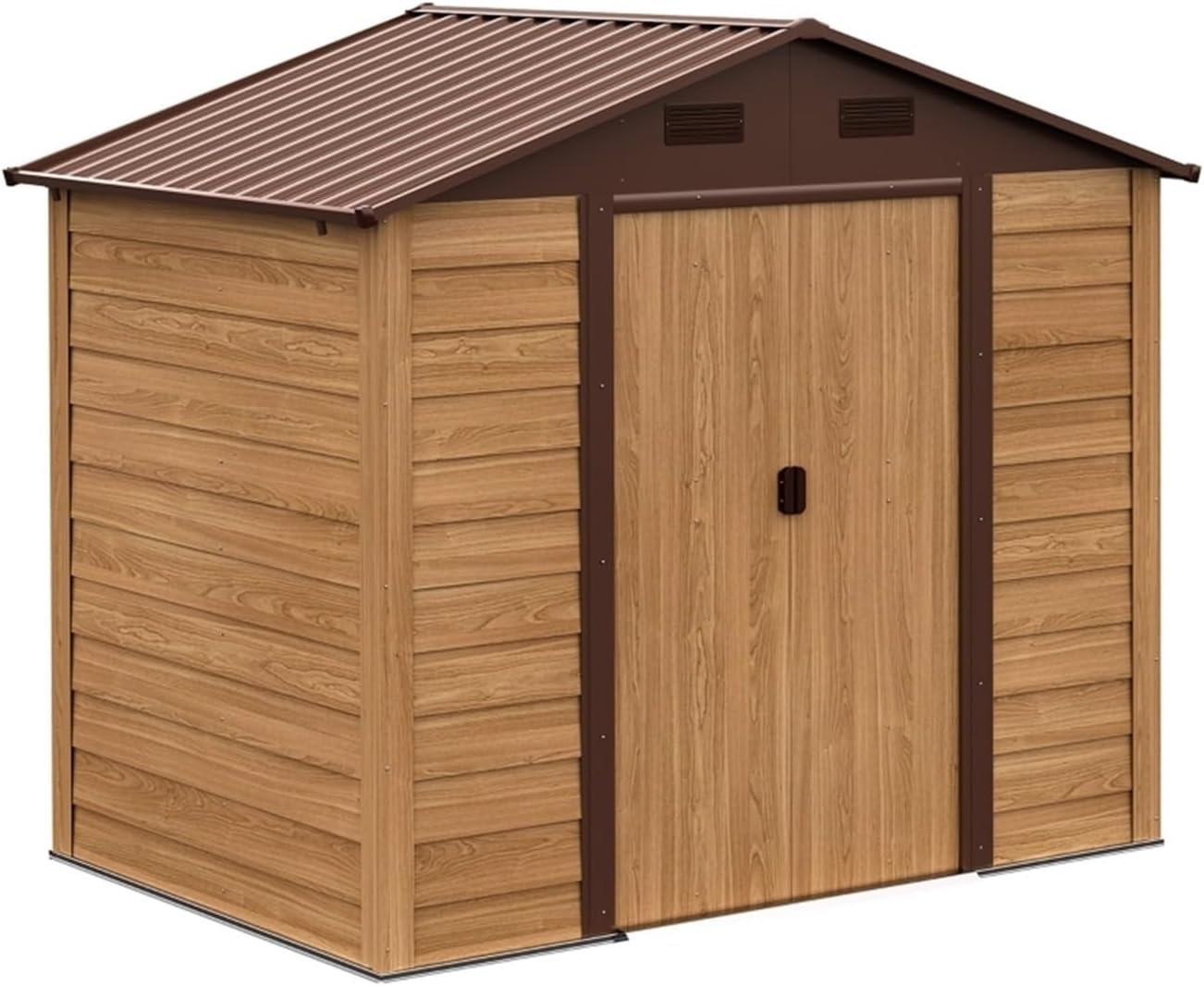Garden Sheds Metal Outdoor Storage Shed with Double Doors and Four Ventilation for Patio Furniture, Brown Outdoor Storage Sheds