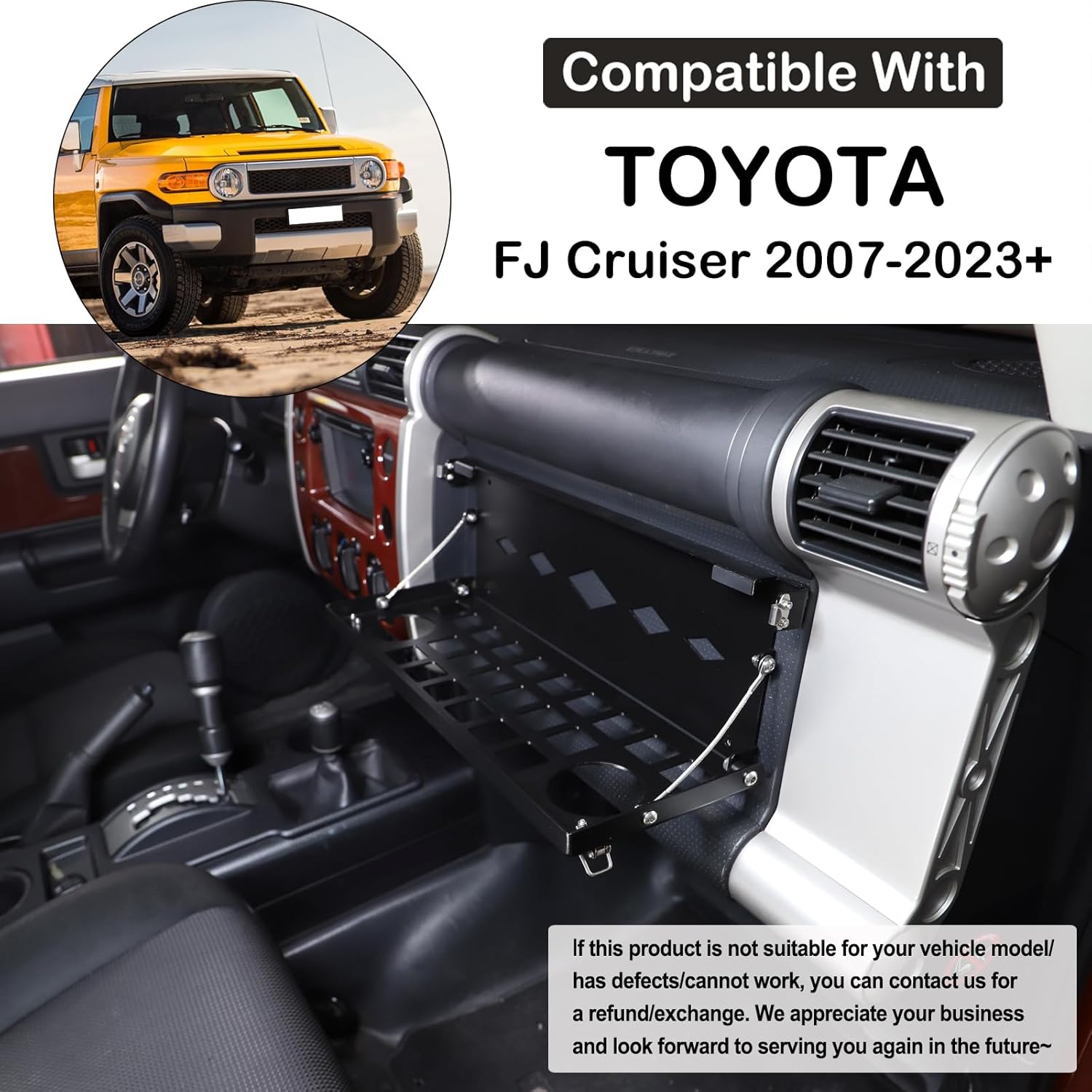 Car Passenger Foldable Storage Tray Organizer Fit Toyot@a FJ Cruiser 2007-2024 Aluminum Car Center Console Co-Pilot Multifunctional Storage Organizer Tray Rack Mount Bracket Expansion Accessories