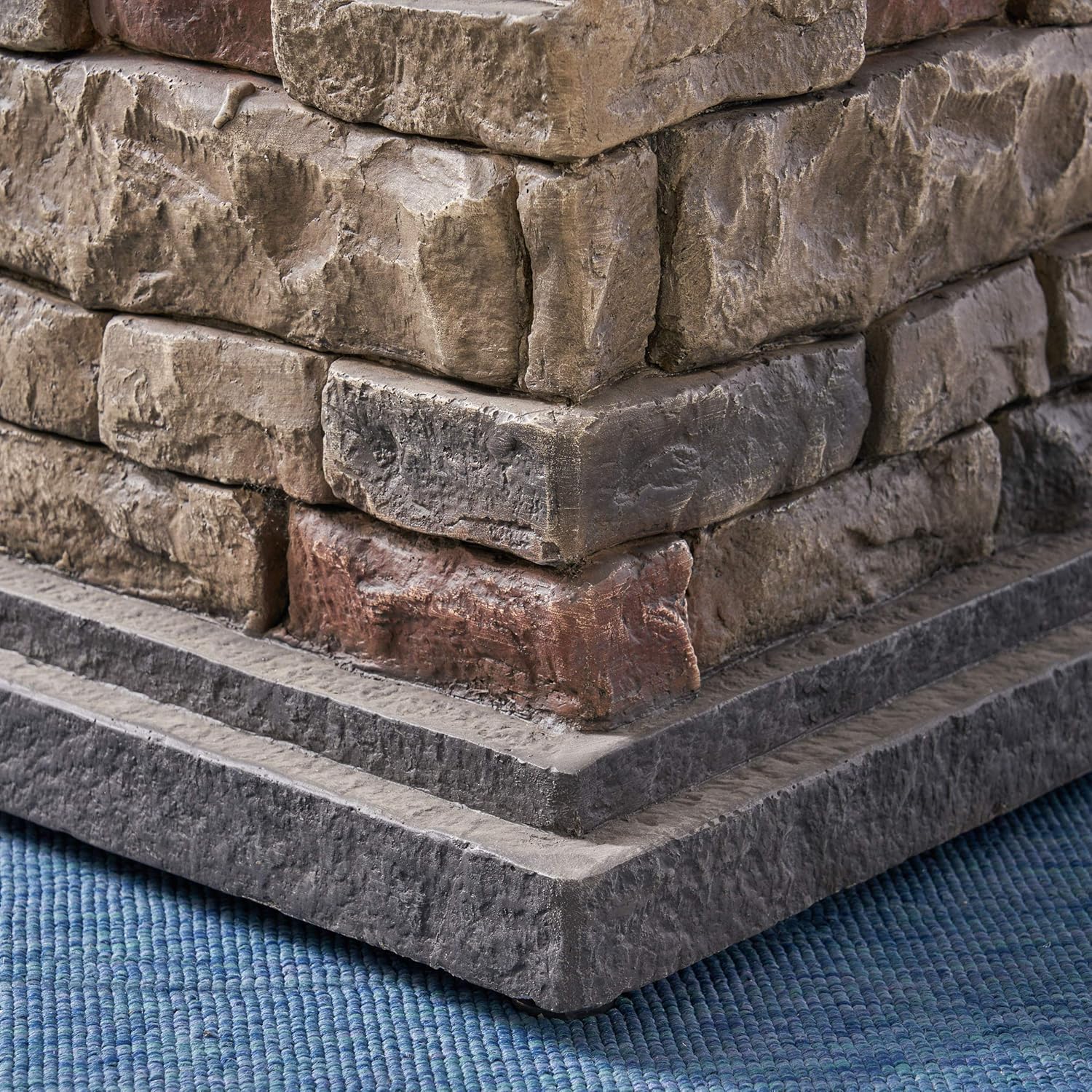 GDFStudio Outdoor 4-Seater Acacia Wood Club Chairs with Firepit, Brown Patina Finish and Cream and Stone