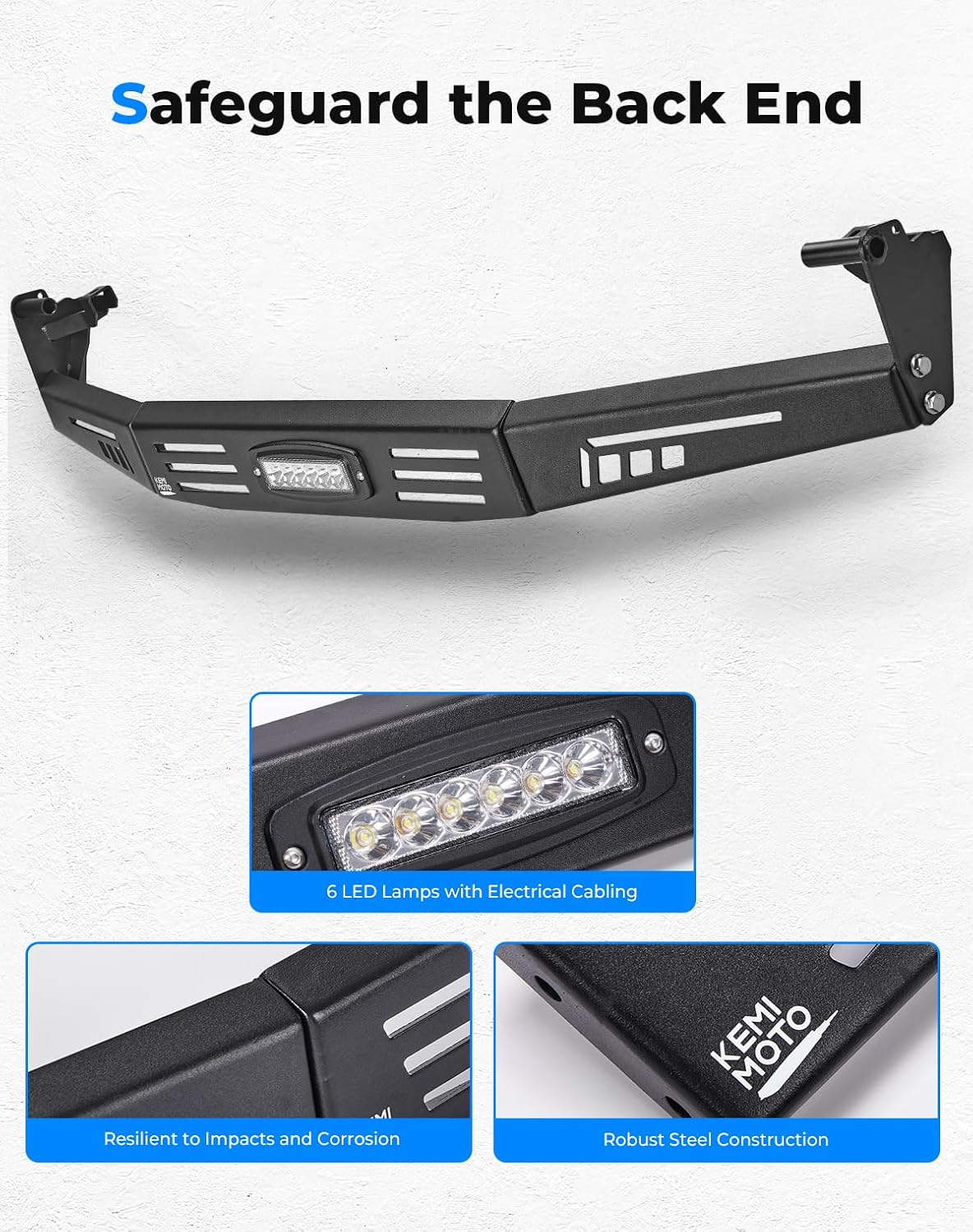 KEMIMOTO UTV Rear Bumper with 18W LED Light, Compatible with Pioneer 1000-3 / Pioneer 1000-6 2016-2025, Waterproof Bright Light, Impact Resistant Guard, Protection Accessories（Not Fit Pioneer 1000-5）
