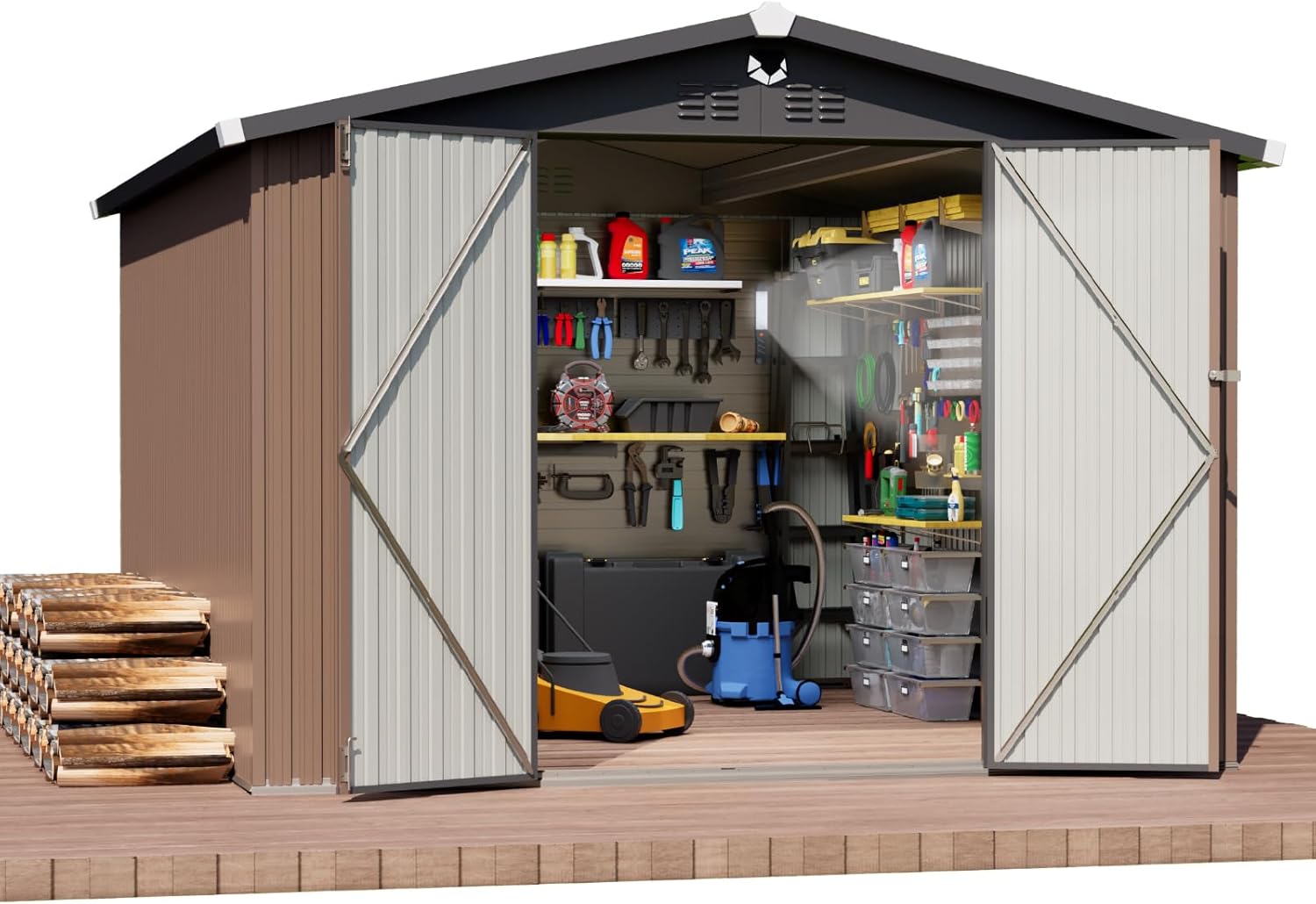 10x12 FT Outdoor Storage Shed, Metal Shed with Lockable Door, Large Heavy Duty Tool Sheds, Outside Waterproof Storage Building