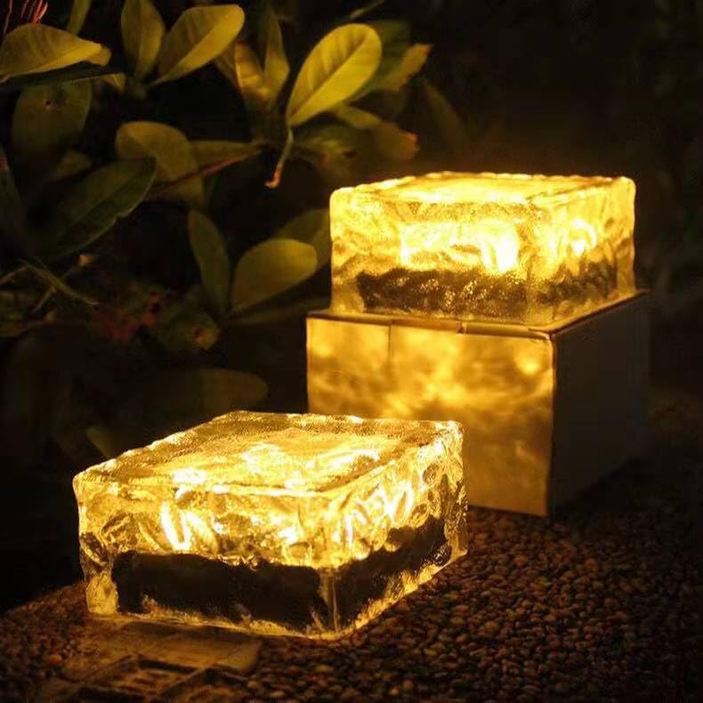 Solar In-Ground Brick Lights - 4 Pack Waterproof Glass Pathway Lighting for Yard & Garden (Auto On/Off, 6-12H, 2 Sizes) - Outdoor Cube & Hanging Solar Lights