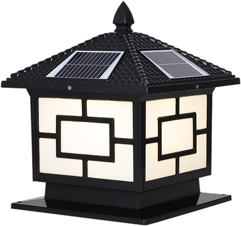 Solar Post Cap Lamp, Outdoor Waterproof Villa Garden Column Light, Vintage Exterior Courtyard Fence Stigma Lamps, E27 Pedestal Gate Decoration Lighting Fixtures, for Patio Porch Railing