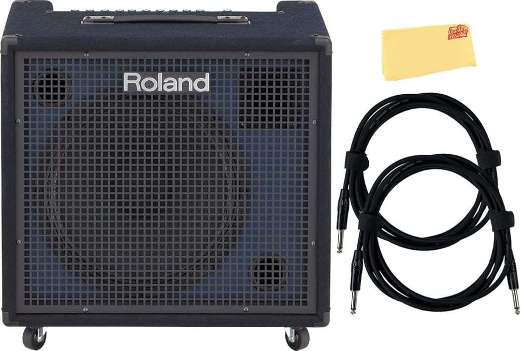 Roland KC-600 4-Channel Stereo Mixing Keyboard Amplifier - 200W Bundle with 2 Instrument Cable and Austin Bazaar Polishing Cloth