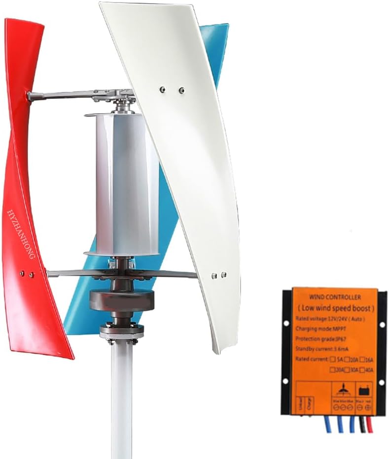 9000W Vertical Wind Turbine Generator 3 Blades Low Noise 12V/24V/48V Complete Windmill Kit with Controller for Home Power Generation