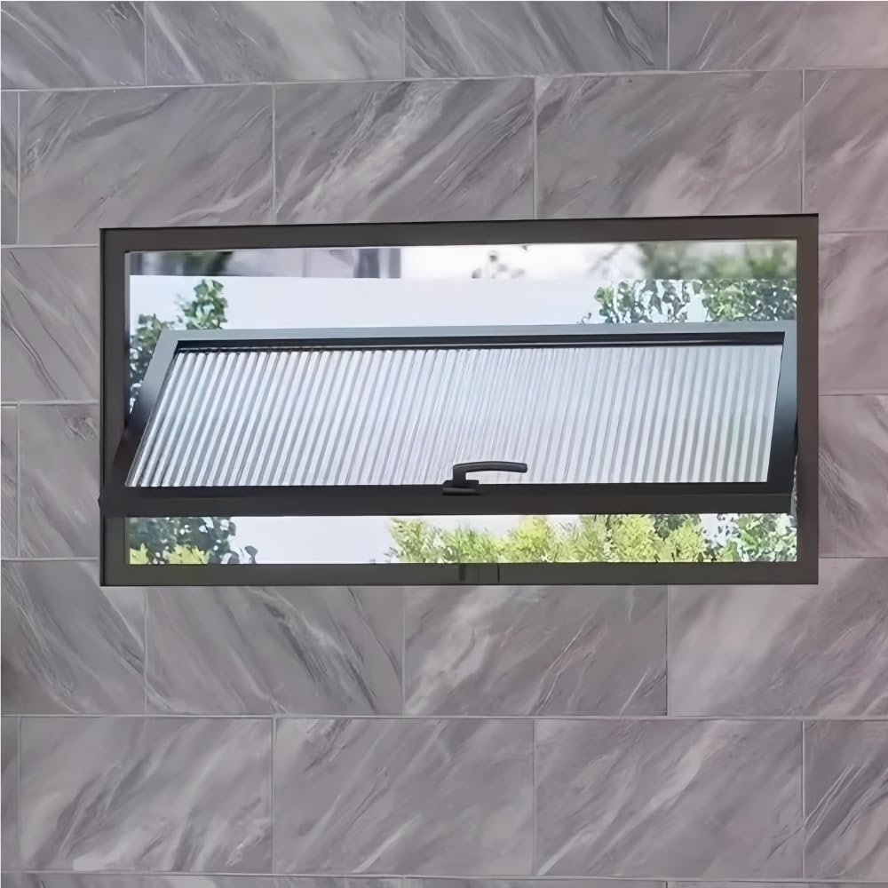 360° Rotatable Rectangular Metal Window, Recessed Casement Window with Tempered Glass & Handle for Garage, Bathroom, Office Use(Black,23.6x15.7in)