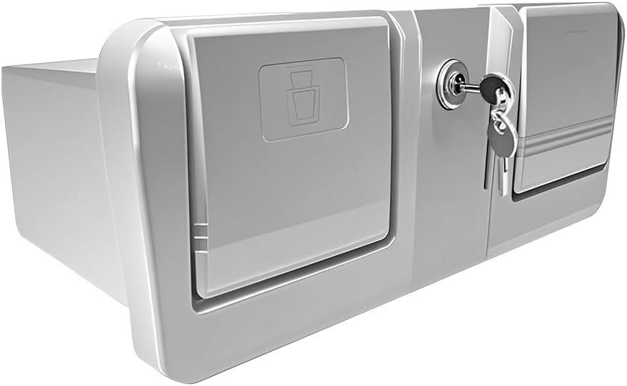 Pactrade Marine Boat Pontoon Yacht Storage Compartment Durable Standard Lightweight Lockable ABS Locking Plastic Glove Box White Spacious with Keys (White, with 2 Cup Holders & Keys)