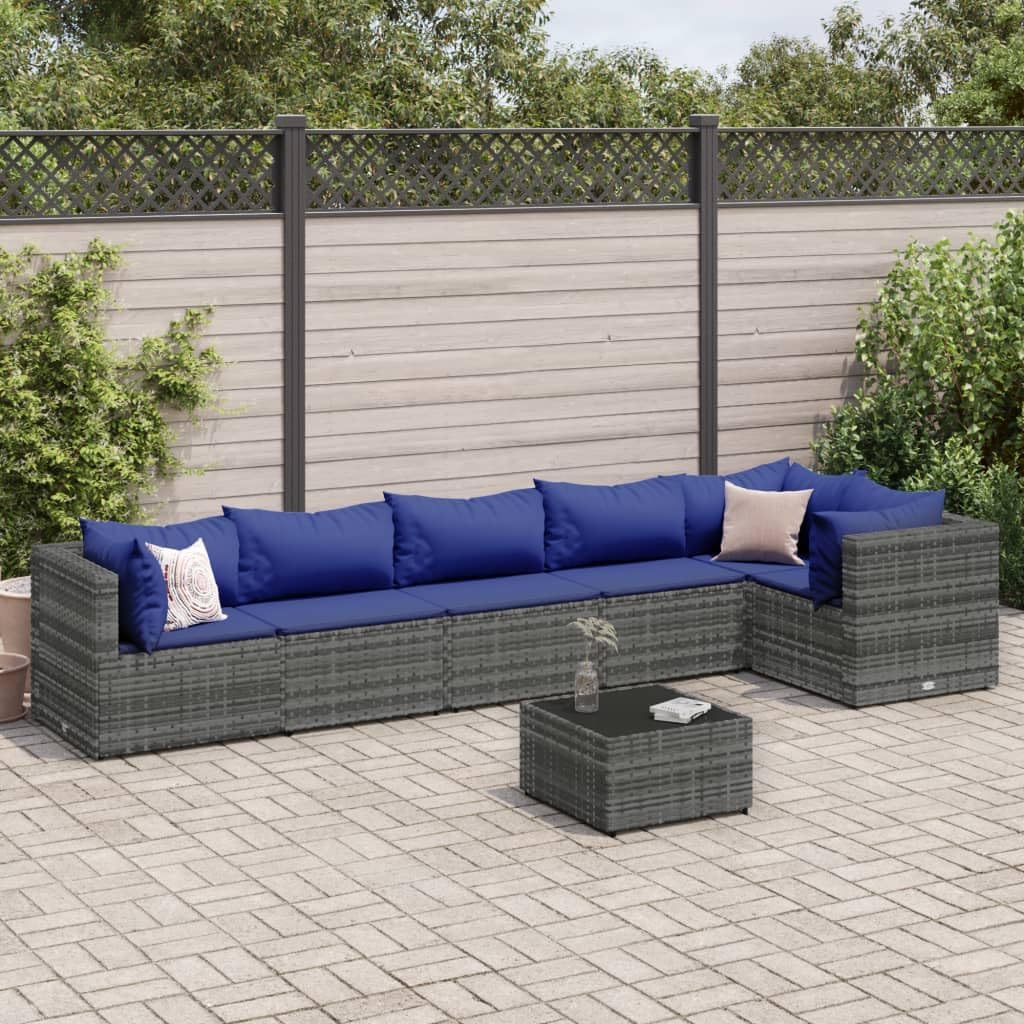 7 Piece Patio Lounge Set with Cushions Gray Poly Rattan,Elegant Outdoor Furniture Set: Durable Rattan and Steel and Style Patio Furniture, Outdoor Furniture Sets