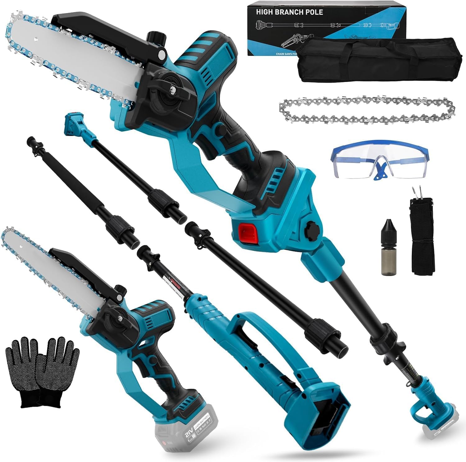 8 Inch Cordless Pole Saw for Makita 18V Battery (No Battery), Brushless Electric Chainsaw with Extension Pole, 15Ft Long Reach for Tree Pruning Hedge Cutting