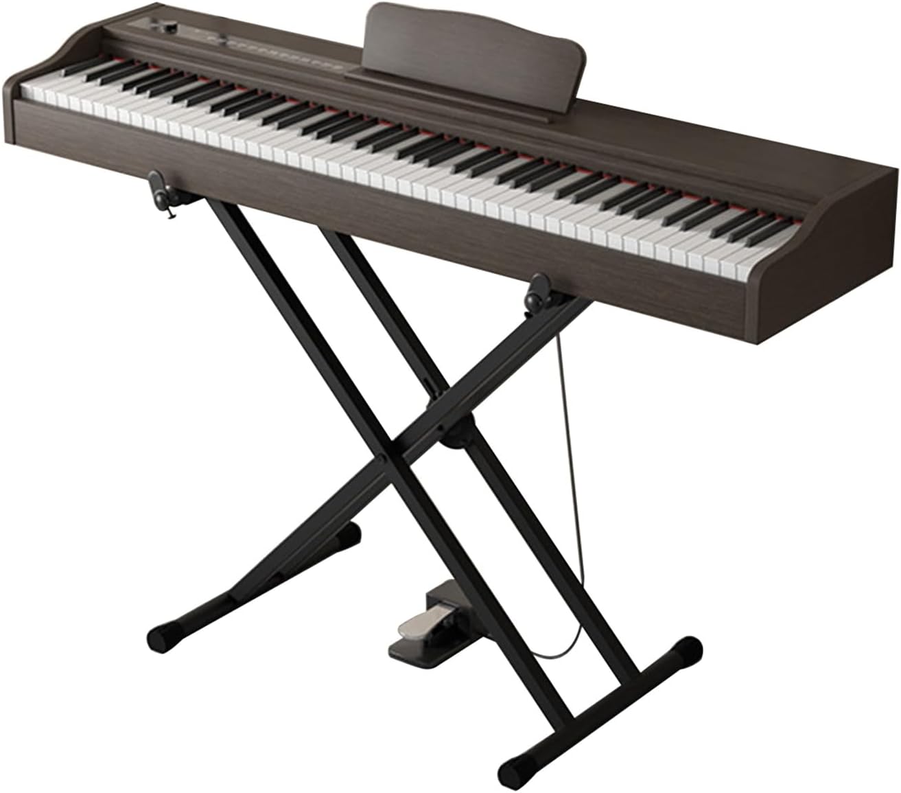 Piano Keyboard 88 Keys Full Size Electric Keyboard Piano With Velocity-Sensitive Key Portable Beginner Digital Piano With Stand, Sustain Pedal, Music Stand(Brown)