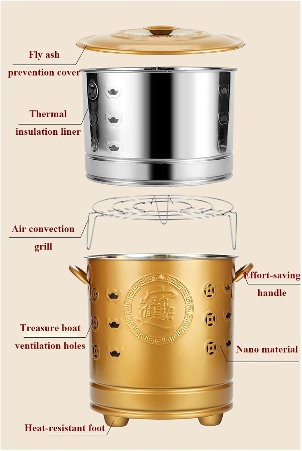 Stainless Steel Burn Barrel for Outdoor Paper Leaf Trash Wood Incinerator, Backyard Bonfire Fire Pit with Lid, Mesh Grill Rack & Poker, Ventilation Holes(Red,Small)
