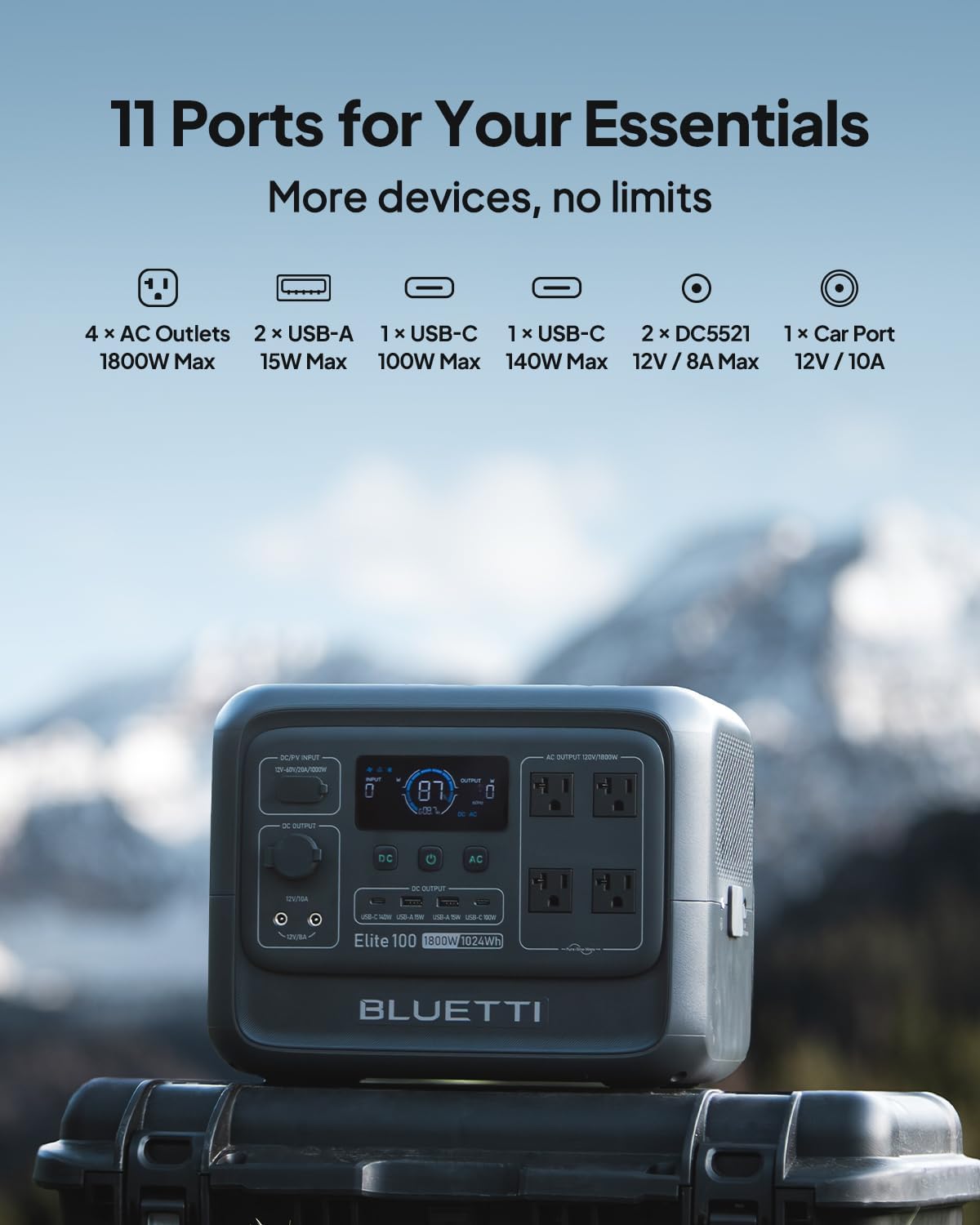 BLUETTI Elite 100 V2 (2025 New) Solar Generator, 1024Wh LFP Battery Backup w/ 4 1800W AC Outlets (3600W Surge), 35% Smaller, Portable Power for Camping, Outages, and UPS Backup (Solar Panel Optional)