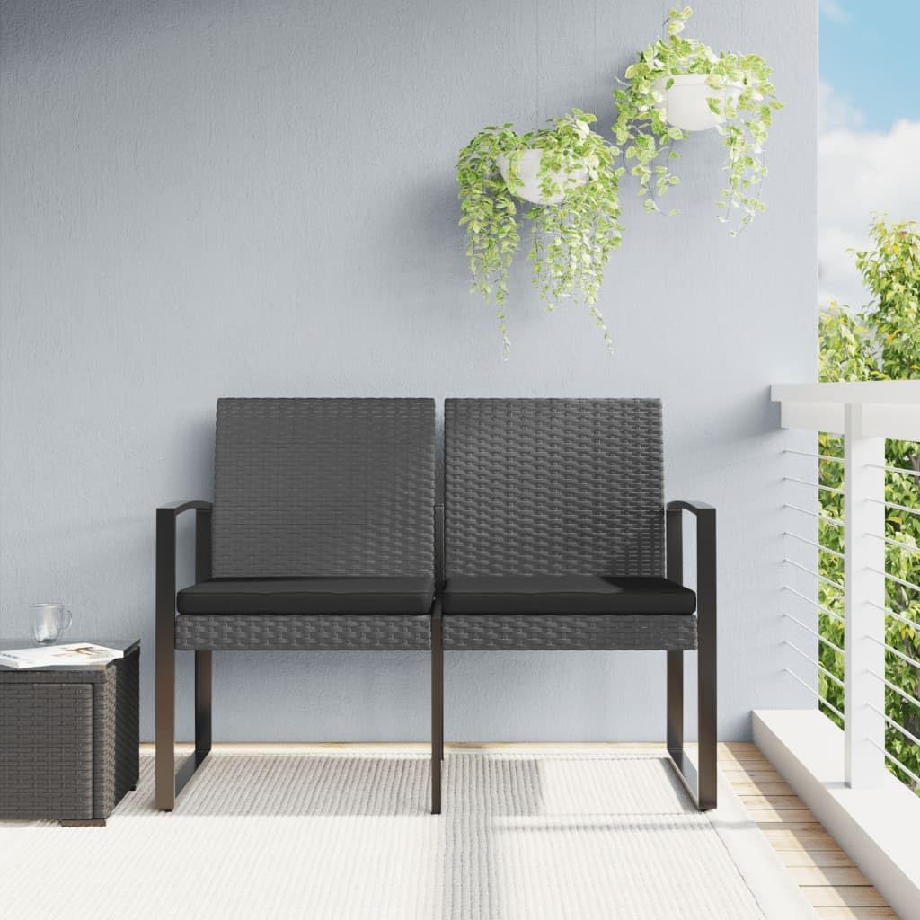 Patio Benches 2-Seater Patio Bench with Cushions Dark Gray PP Rattan,2Seater Outdoor Bench Durable and Comfortable Furniture for Patio, Garden and Terrace Outdoor Furniture & Accessories