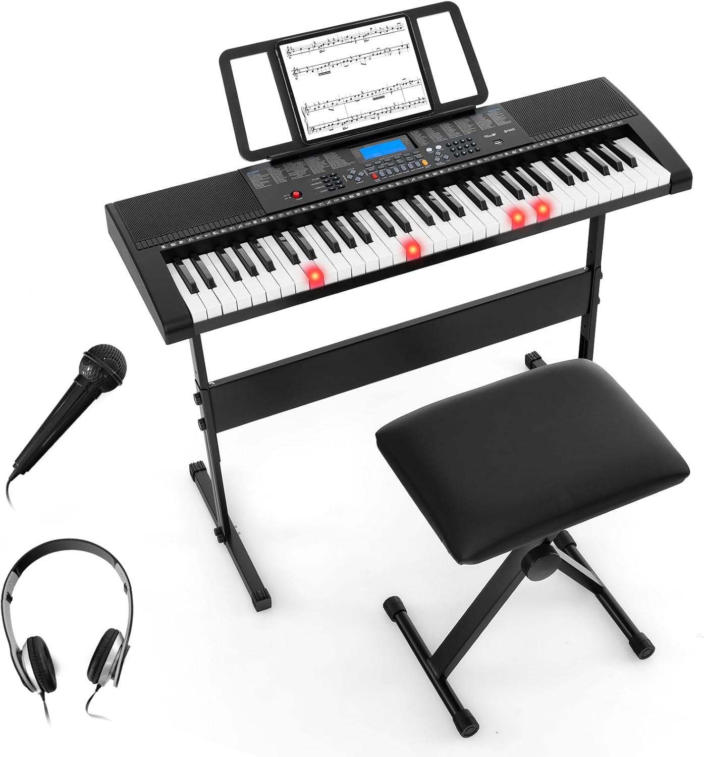 61 Key Digital Piano Keyboard, Electric Piano with Stand, Built-In Speakers, Portable Keyboard for Beginners, Adults