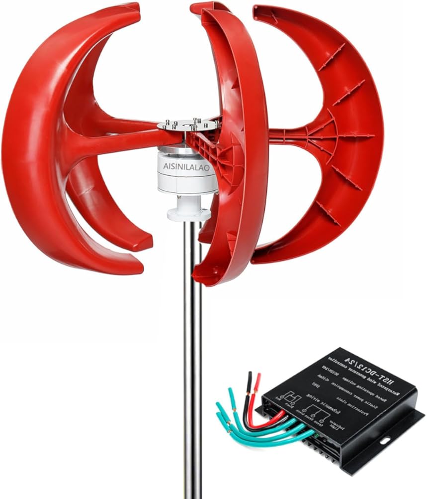 12000W Low Wind Speed Starting 5 Blades Vertical Wind Turbine Kit Wind Power Generator with Controller,Work Safely in The Environment of -40℃~80℃ for Home, Camping