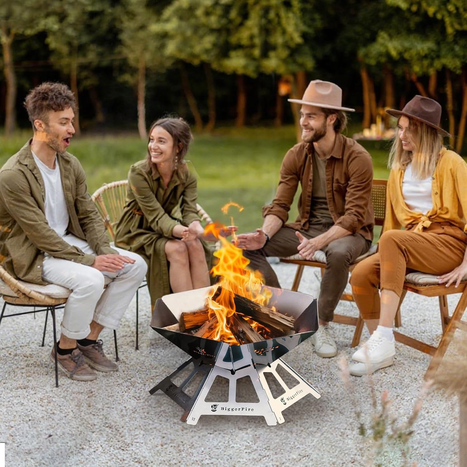 Foldable Portable Fire Pit,Stainless Steel Fire Pits with Charcoal Grill Net and Storage Bag,Camping Fire Pit Grill for Patio Outdoor Barbecue Campfire Bonfire (Medium)