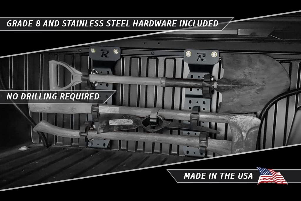 Rago Fabrication Bed Rail Modular Accessory Mount for Shovels, Recovery Boards, Fuel Cans & Other Accessories for Toyota Tacoma | 3 Mounting Locations | Made in The USA