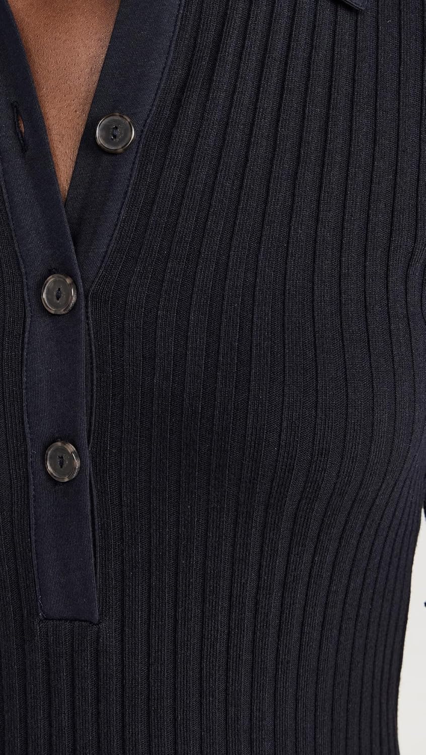 Vince Women's Rib Elbow Sleeve Polo Midi Dress