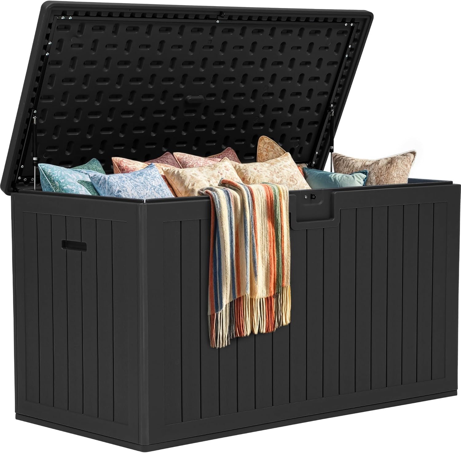 YITAHOME 200 Gallon Double-Wall Deck Box with Divider & Side Handles, Outdoor Large Storage for Patio Furniture Cushions, Garden Pool Accessories, Water Resistant & Lockable(Black)