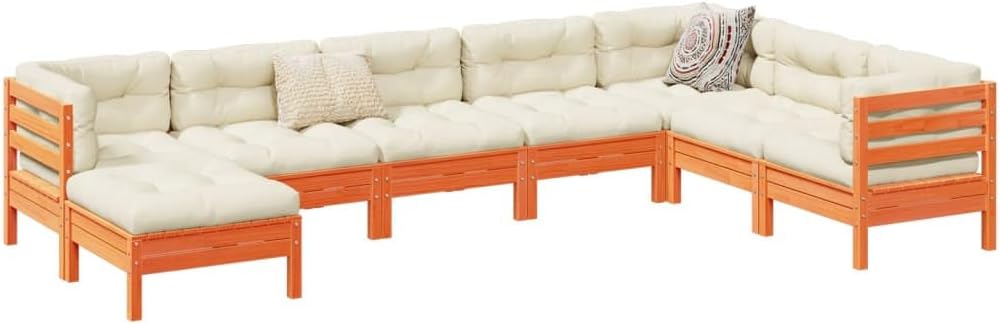 Patio Set 8 Piece Patio Sofa Set with Cushions Wax Brown Solid Wood Pine