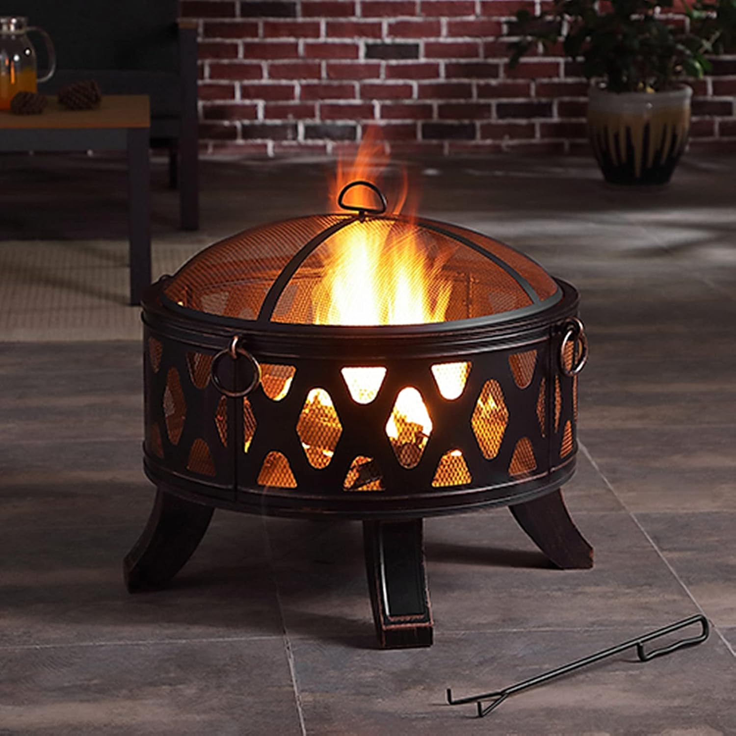 Fire Pit Set for Outside, 26 in Wood Burning Outdoor Fire Pit, Large Steel Firepit Bow for Patio Garden BBQ Camping Picnic, with Spark Screen, Fire Poker, Cover (Light Black)