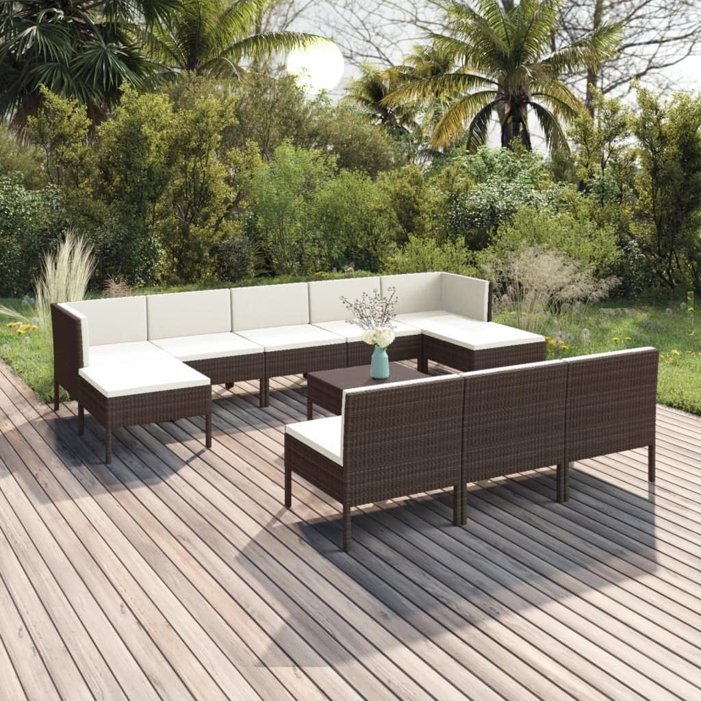 11 Piece Patio Lounge Set with Cushions Poly Rattan Brown,Relaxing Patio Lounge Set WeatherResistant Rattan and Cushioned Comfort Patio Furniture, Outdoor Furniture Sets