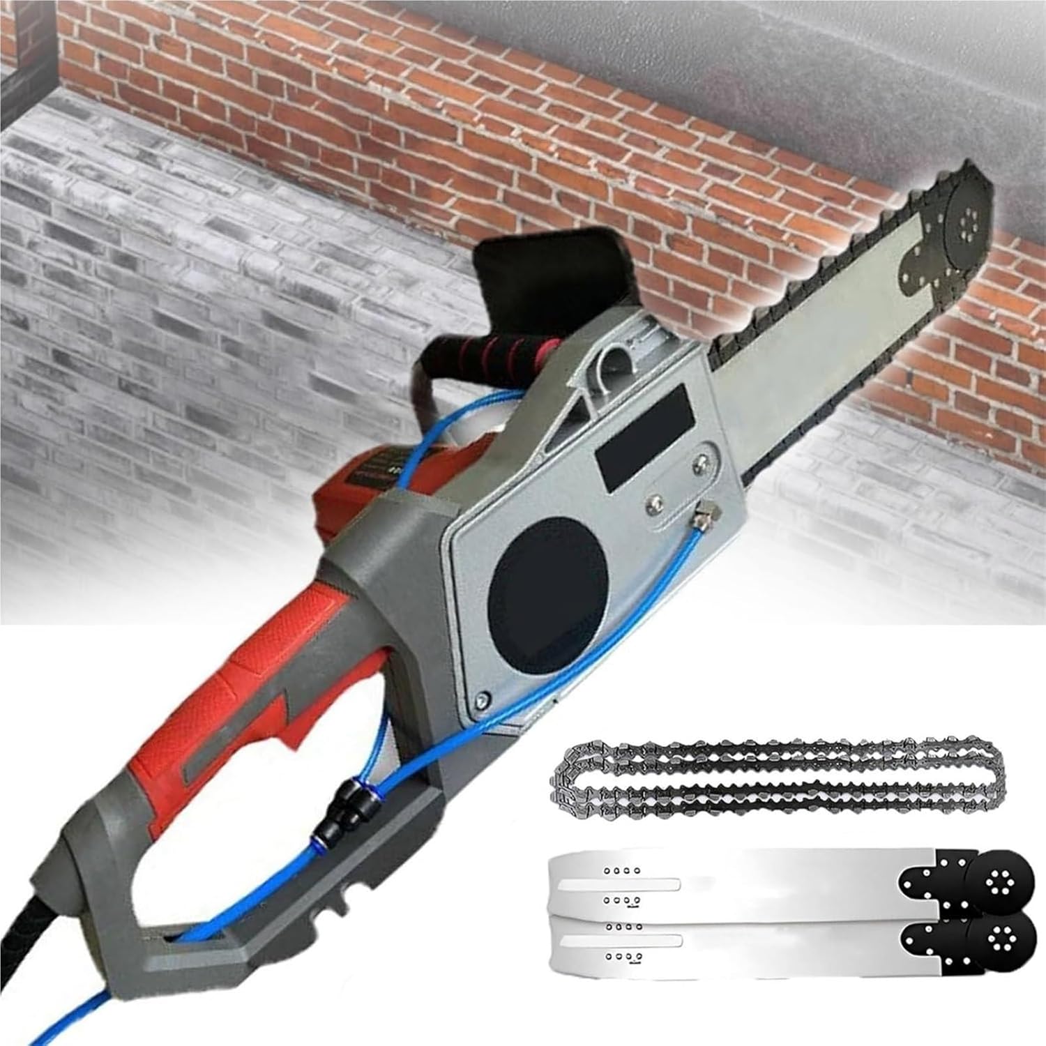 Electric Concrete Chain Saw, Concrete Wall Cutter, Powerful Chain Saw with Two Chains/Guide Bar, for Reinforced Concrete/Red Brick Wall/Concrete Wall(CuttingDepth35cm)