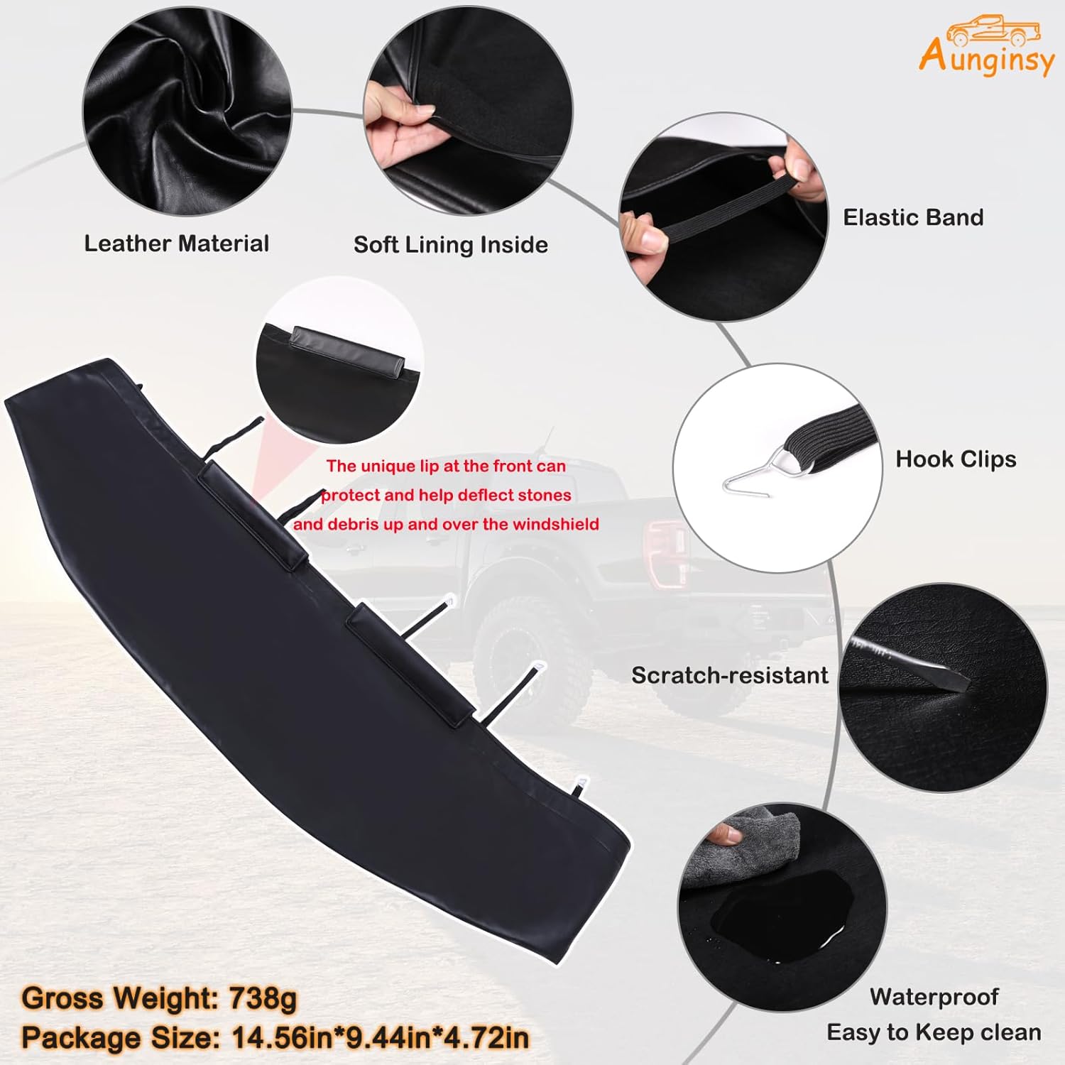 Aunginsy Car Hood Protector Bra Compatible with Nissan Frontier 2013-2021, Pickup Front Engine Hood Black Leather Protector Cover Half Hood Bonnet Bra Car Front Mask Hood Shield Exterior Accessories