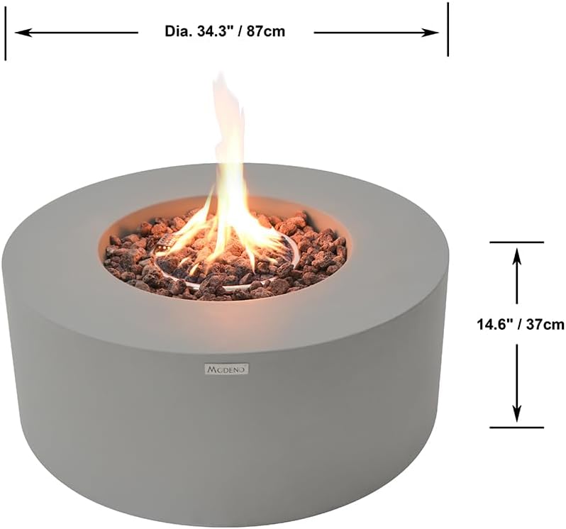 Modeno Tramore Outdoor Fire Pit Table Firepit Reinforced Concrete 34 Inches Electronic Ignition Cover Lava Rock Included, Liquid Propane
