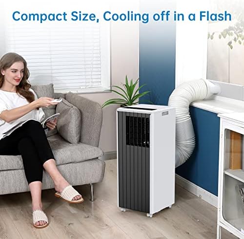 Portable Air Conditioner 8000 BTUs, 3-in-1 Cooling for Room up to 350 Sq Ft, Dehumidifying & Fan Functions, 2 Fan Speed, Adjustable Temperature, Perfect for Home, Bedroom & Office, Grey