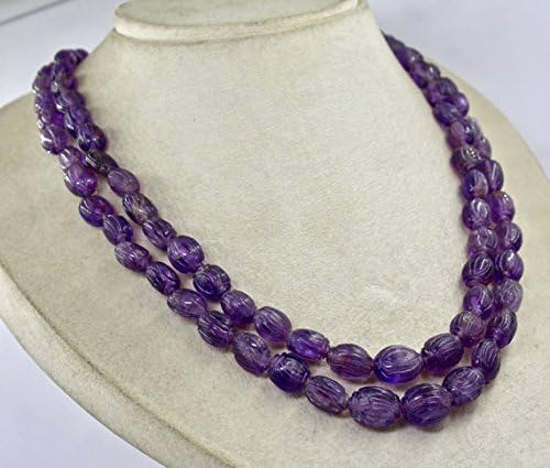 2 Line Natural AMETHYST Carved BEADS NECKLACE 20 INCHES 15 MM TO 10 MM