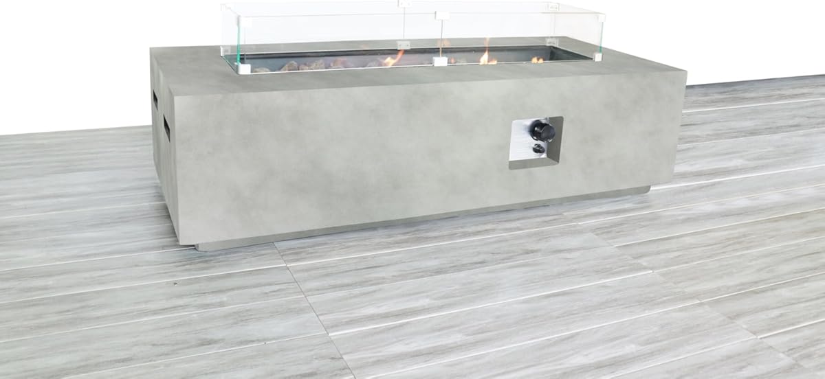 GOWE Rectangular Concrete Propane Fire Pit Table with Fiber Reinforcement