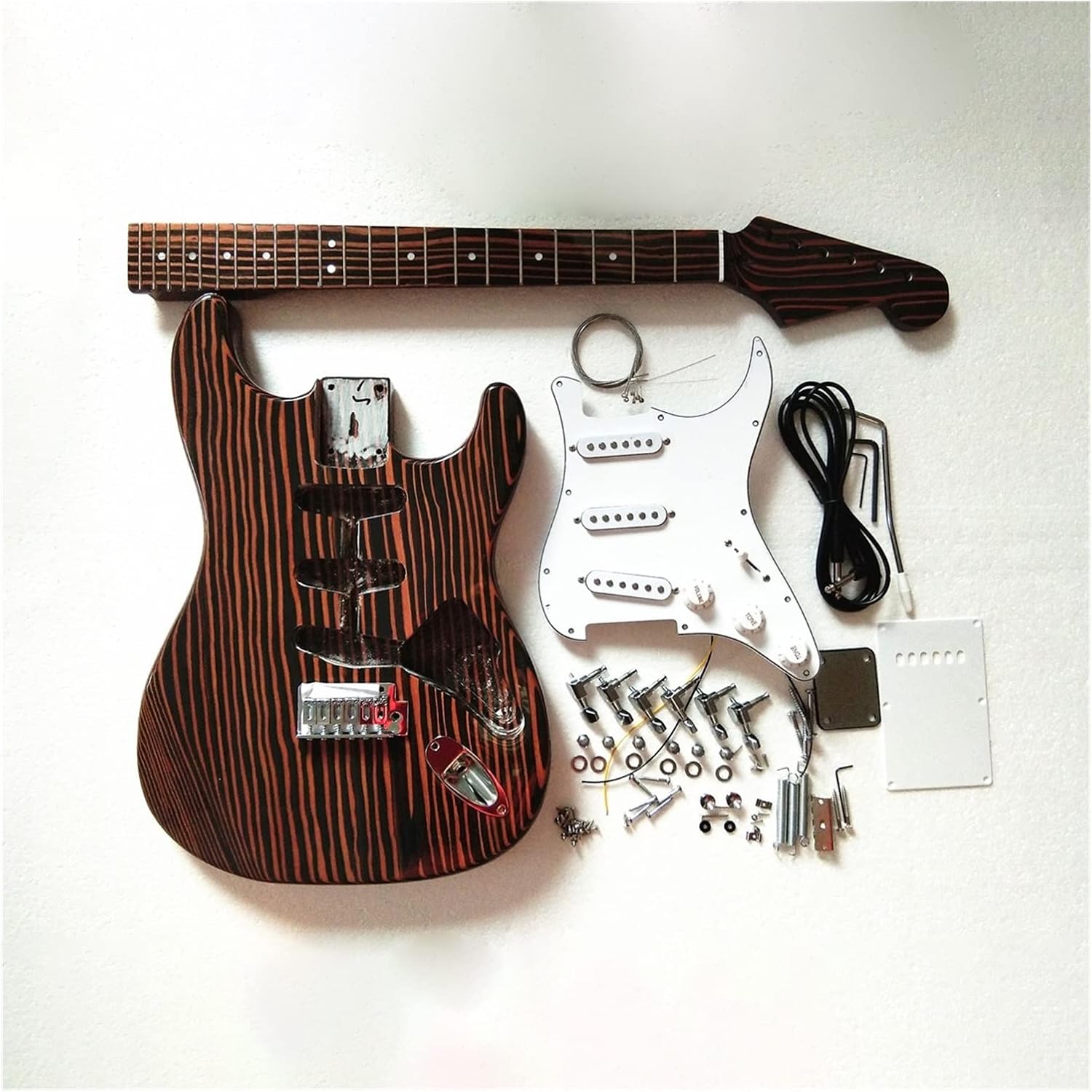 TSTS New Single Wave Electric Guitar Zebrawood Body&Neck Fingerboard Unfinished Electric Guitar Kit