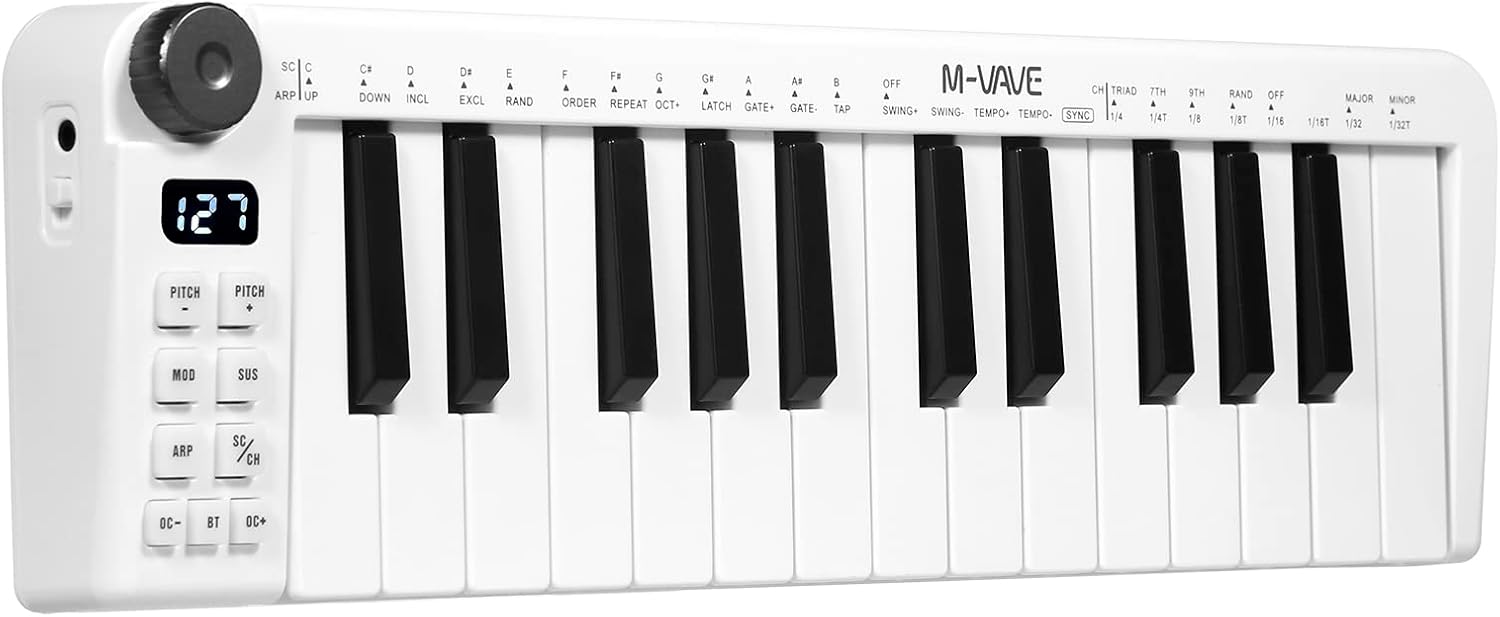 SMK-25mini MIDI Keyboard Rechargeable 25-Key MIDI Control Keyboard Mini Portable USB Keyboard MIDI Controller with 25 Velocity Sensitive Keys 1 Knob