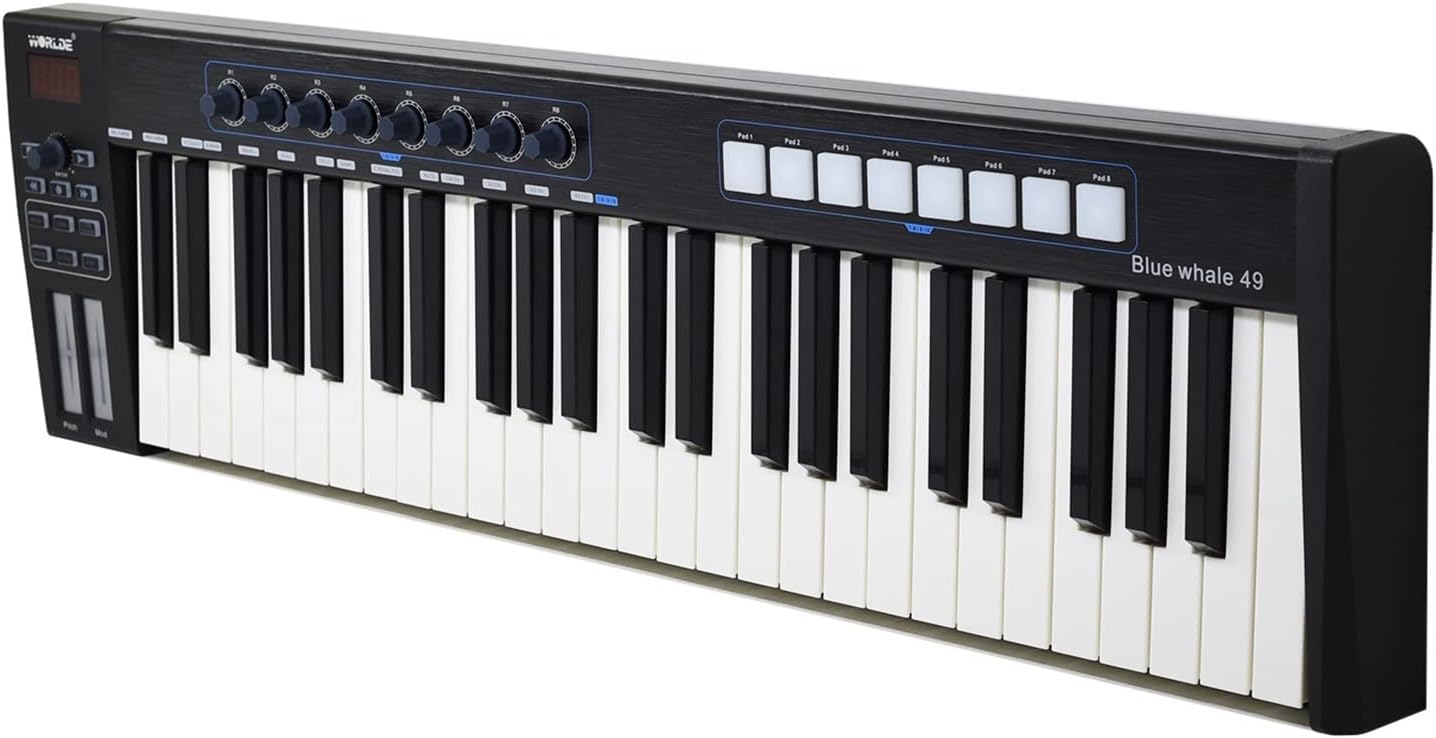 Keyboard Piano 49 Portable USB MIDI Controller Keyboard 49 Semi-Weighted Keys 8 RGB Backlit Trigger Pads