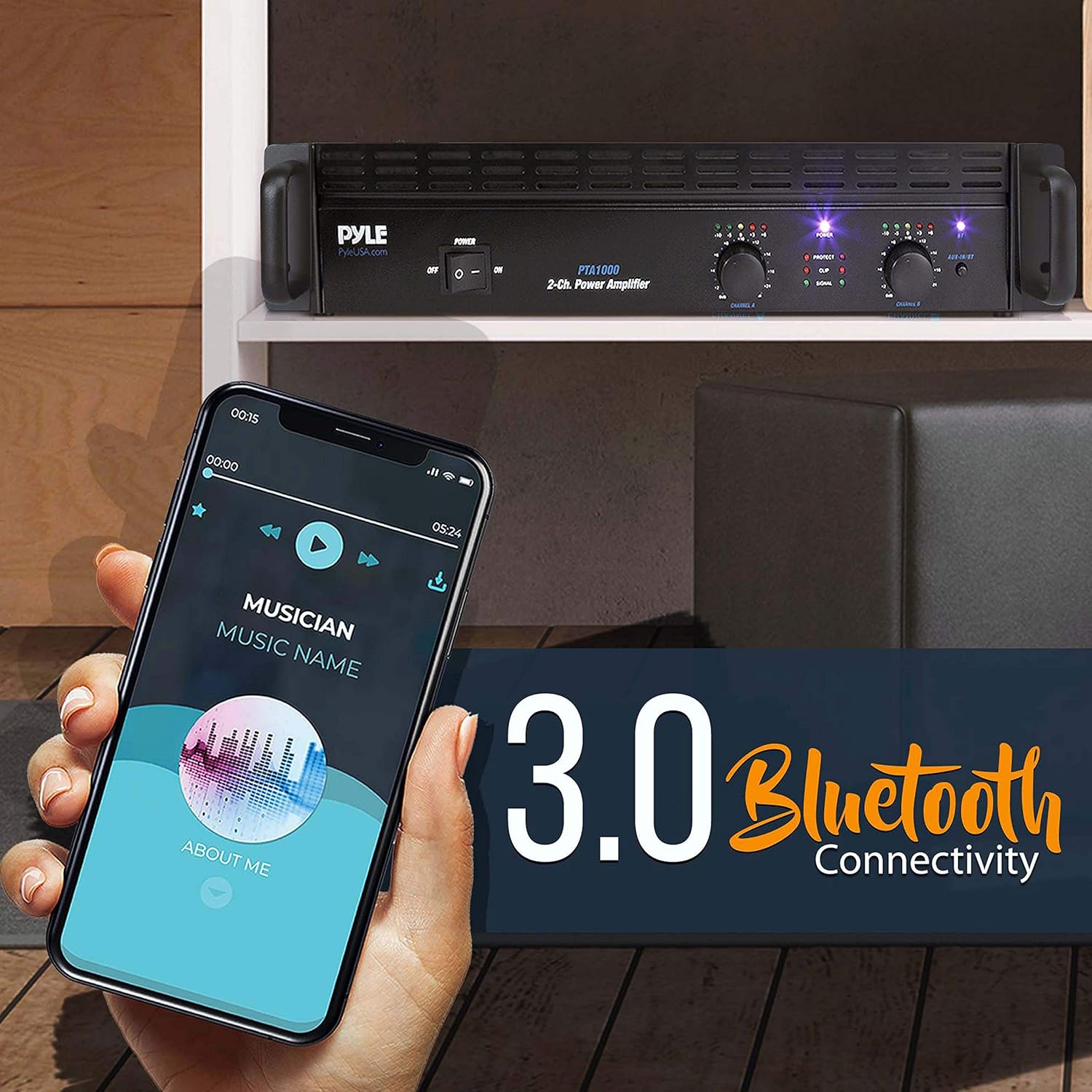 Pyle Professional Audio Bluetooth Power Amplifier - 2-Channel Rack Mount Bridgeable, LED Indicators, Shockproof Binding Posts, Cooling Fans 1000 Watt - Pyle Pro PTA1000.5