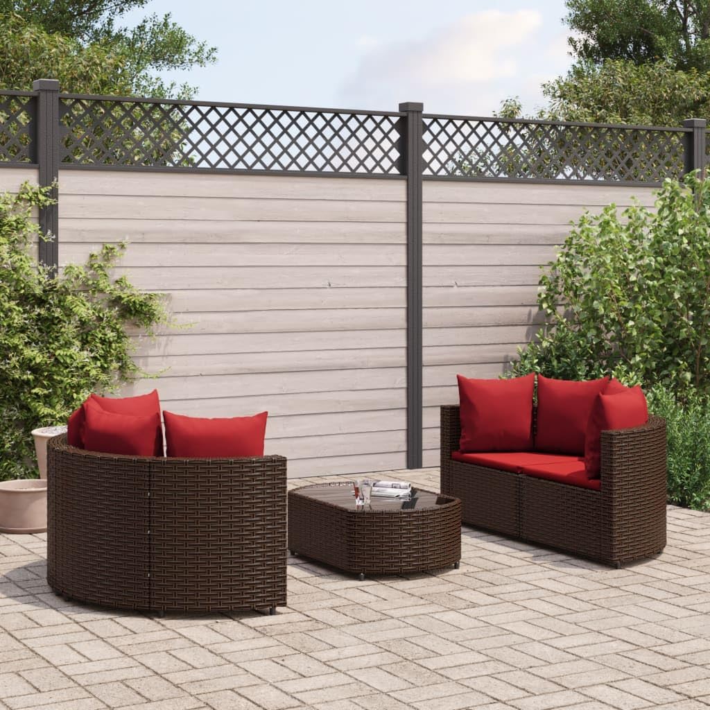 5 Piece Patio Sofa Set with Cushions Brown Poly Rattan,Rattan Outdoor Furniture Set with Cushions and Glass Tabletop for Patio, Backyard, Garden Patio Furniture, Outdoor Furniture Sets