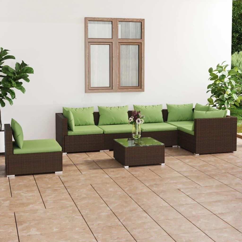 7 Piece Patio Lounge Set with Cushions Poly Rattan Brown, Outdoor Patio Lounge Set: Versatile, Comfortable, and Stylish for Your Outdoor, Patio Furniture Sets, Outdoor Furniture Sets