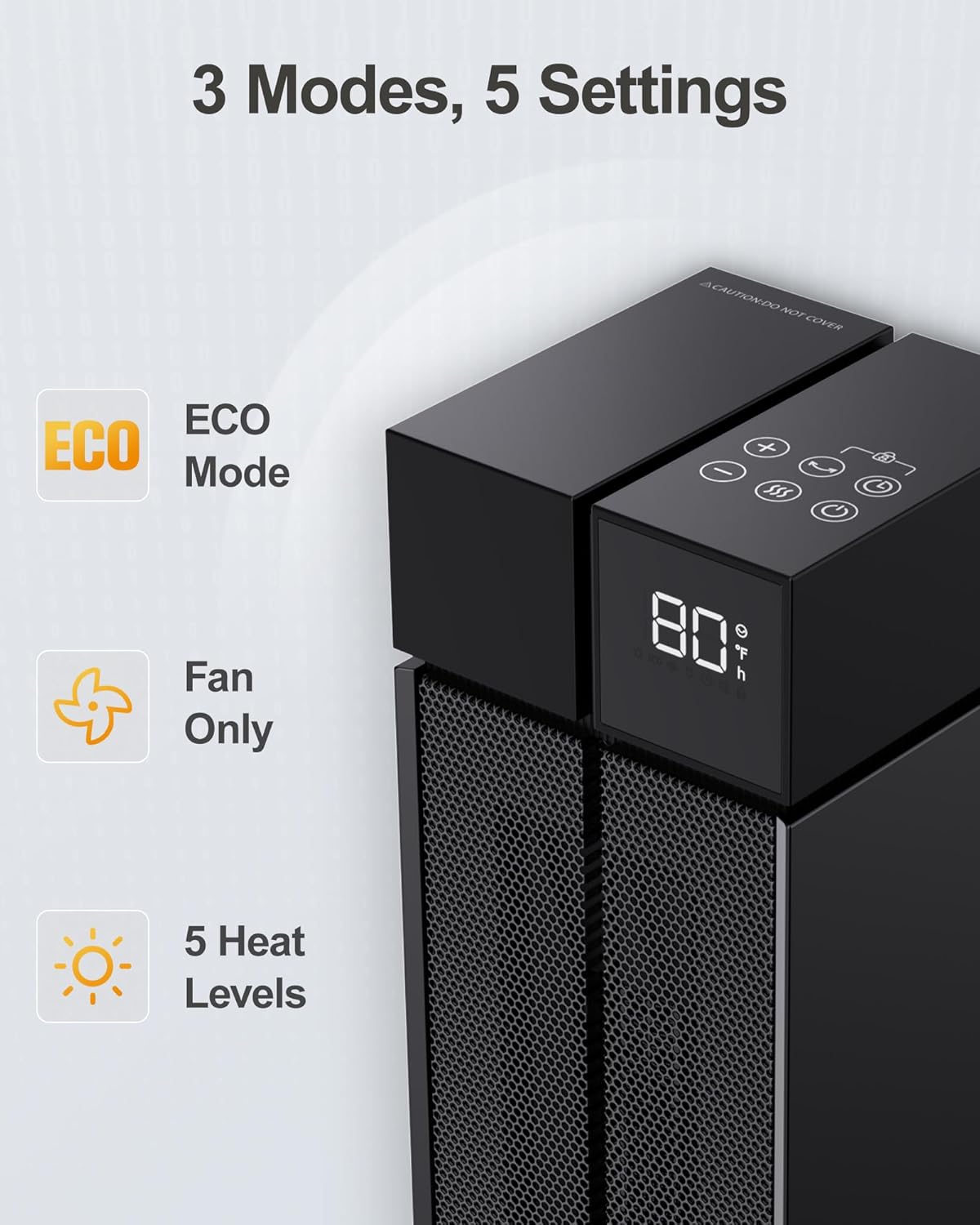 Space Heater Large Room, 25” Electric Room Heaters for Indoor Use with 120° Oscillation, 3 Heat Levels, 3 Modes, Multiple Safety Protections, 12H Timer, Black Ceramic Tower Heater for Bedroom