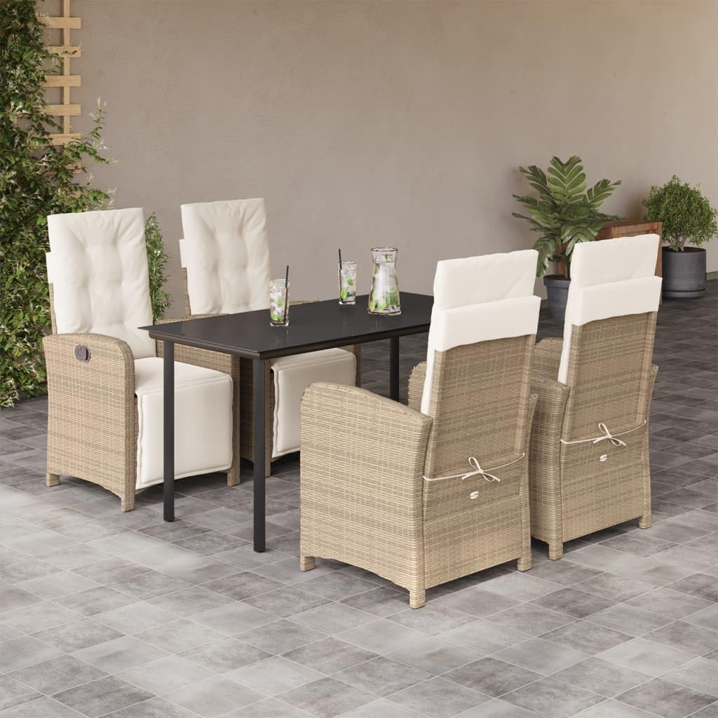 5 Piece Patio Dining Set with Cushions Beige Poly Rattan,Outdoor Patio Dining Set with Adjustable Backrests and Cushions Furniture Sets for Patio, Lawn & Garden
