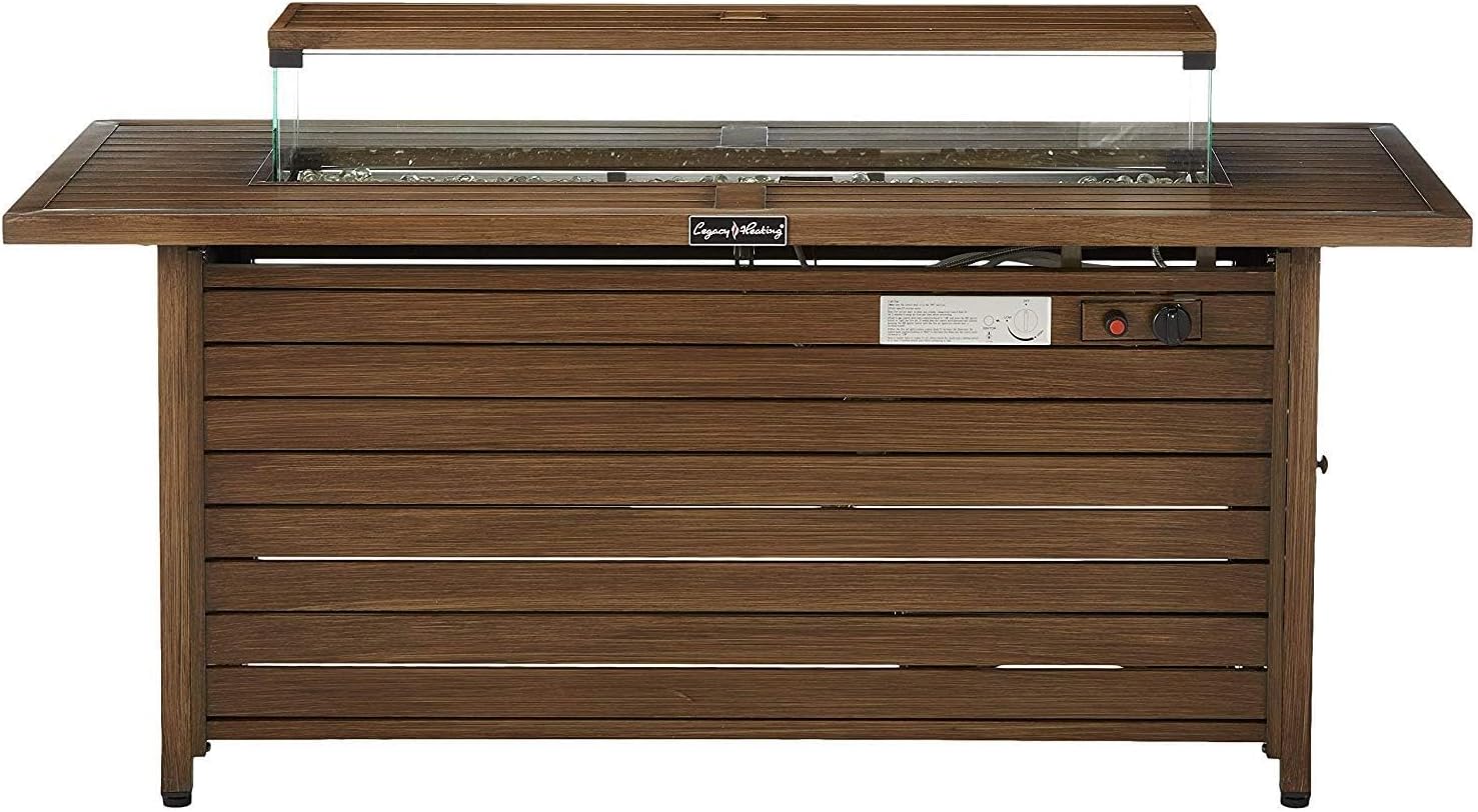 57 in Propane Fire Pit Table, 50000BTU, Retangular Outdoor Gas Fire Pit Table, Firepit Table with Lid Wind Guard, ETL Certification, for Garden Backyard Deck Patio Camping Party