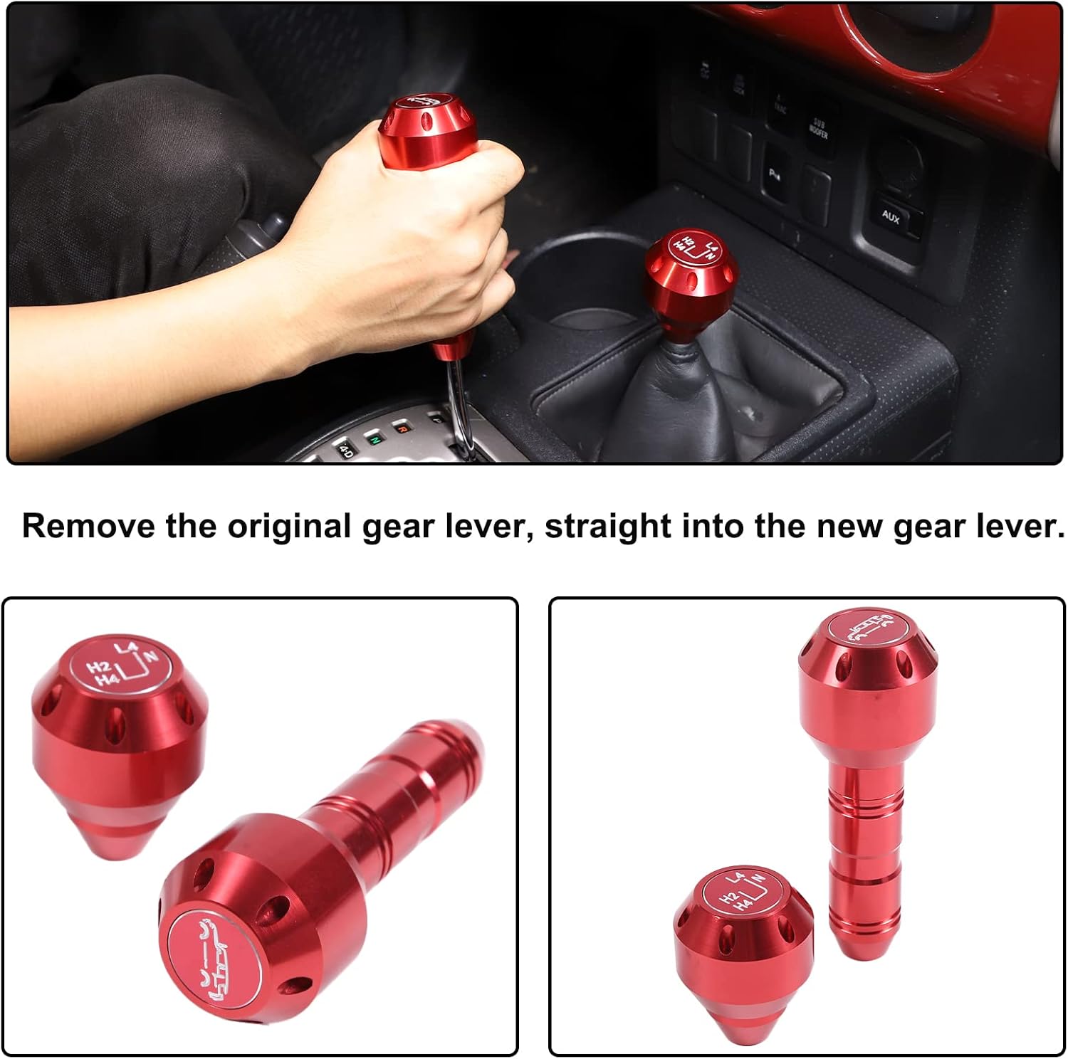 Gear Shift Knob Fit for Toyot@a FJ Cruiser 2007-2021 Aluminum Alloy Weighted Gear Lever Metal Stick Shifter Handle Center Console Car Automatic Gear Stick Shift Knob Replacement Interior Accessories