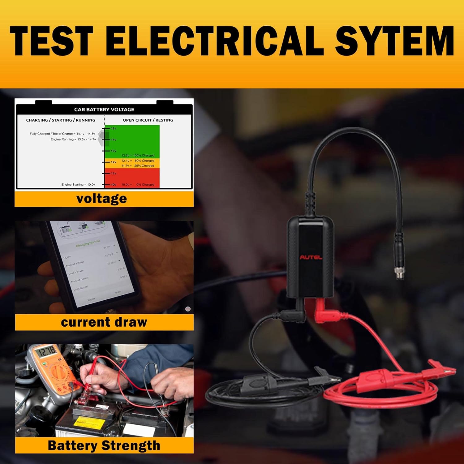 Autel Battery Tester Accessory Kit Autel BTAK Include Digital Multimeter and Current Clamp Compatible with MaxiBAS BT608/BT609 Battery Analysis Tools Measures Voltage Current and Resistance
