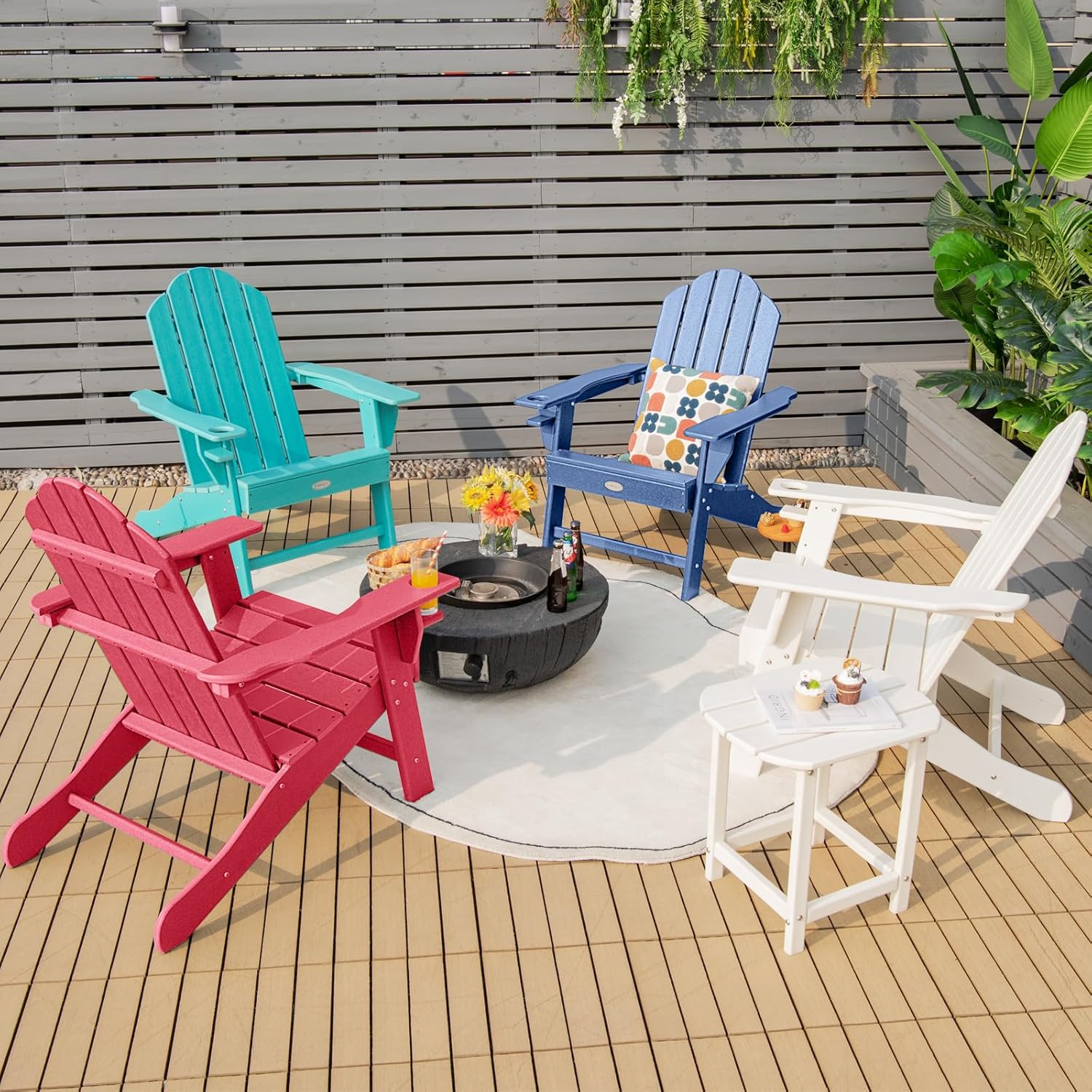 Giantex Adirondack Chair, HDPE All-Weather Patio Chair with Built-in Cup Holder, Outside Composite Chairs, Lawn Chair for Campfire, Deck, Garden, Yard, Balcony, Outdoor Fire Pit Chairs (4, Red)