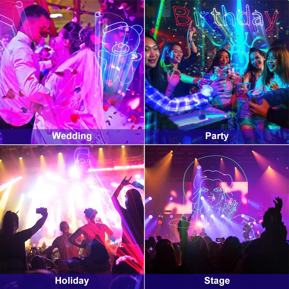 DJ Laser Light with App Control, 3D Animation Stage Laser Machine Projector, Support Custom Drawing, Text Playback, Personalized Program, DMX Music Sound & Remote Laser for Party, Disco, Club, Bar
