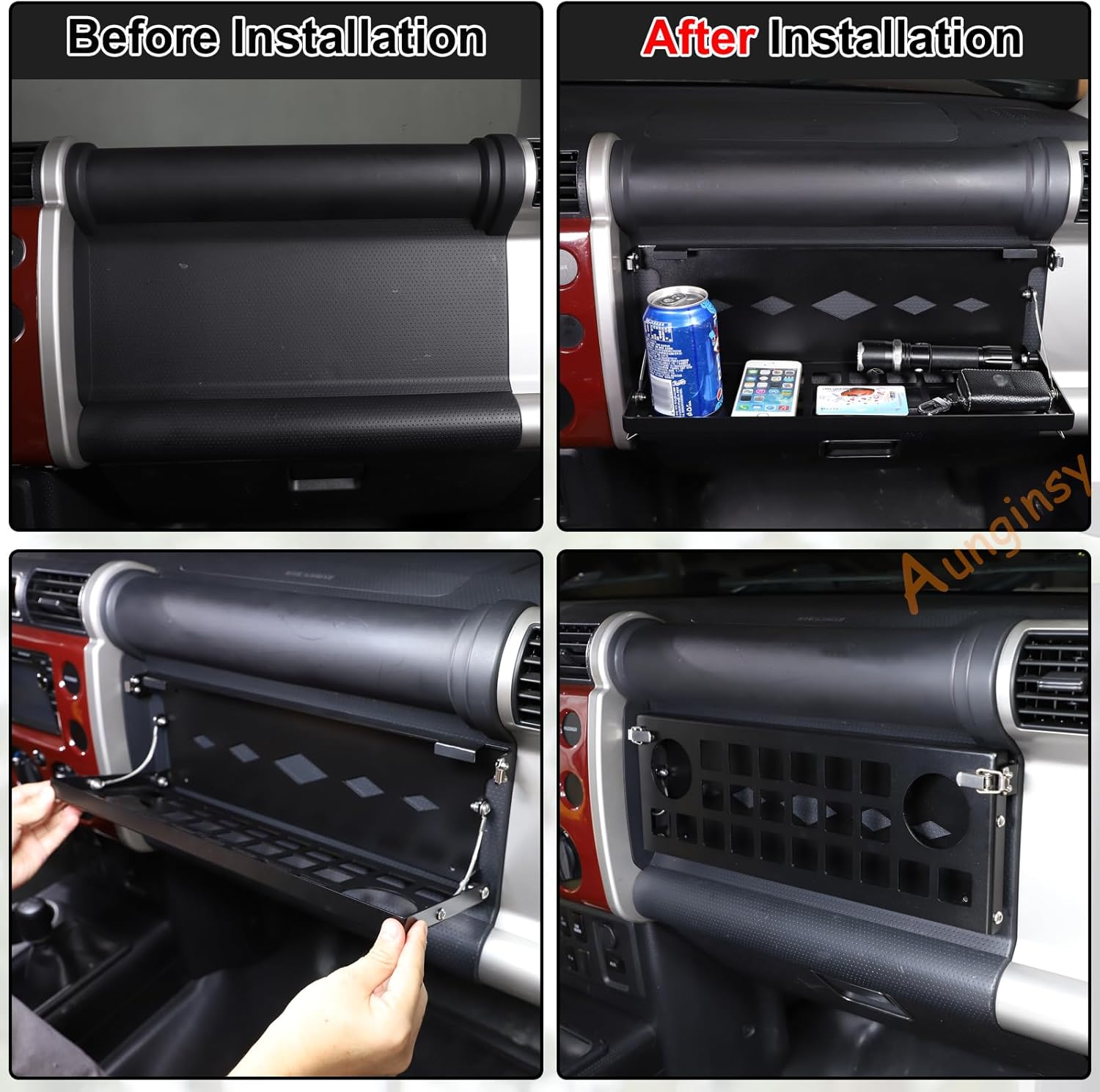 Car Passenger Foldable Storage Tray Organizer Fit Toyot@a FJ Cruiser 2007-2024 Aluminum Car Center Console Co-Pilot Multifunctional Storage Organizer Tray Rack Mount Bracket Expansion Accessories